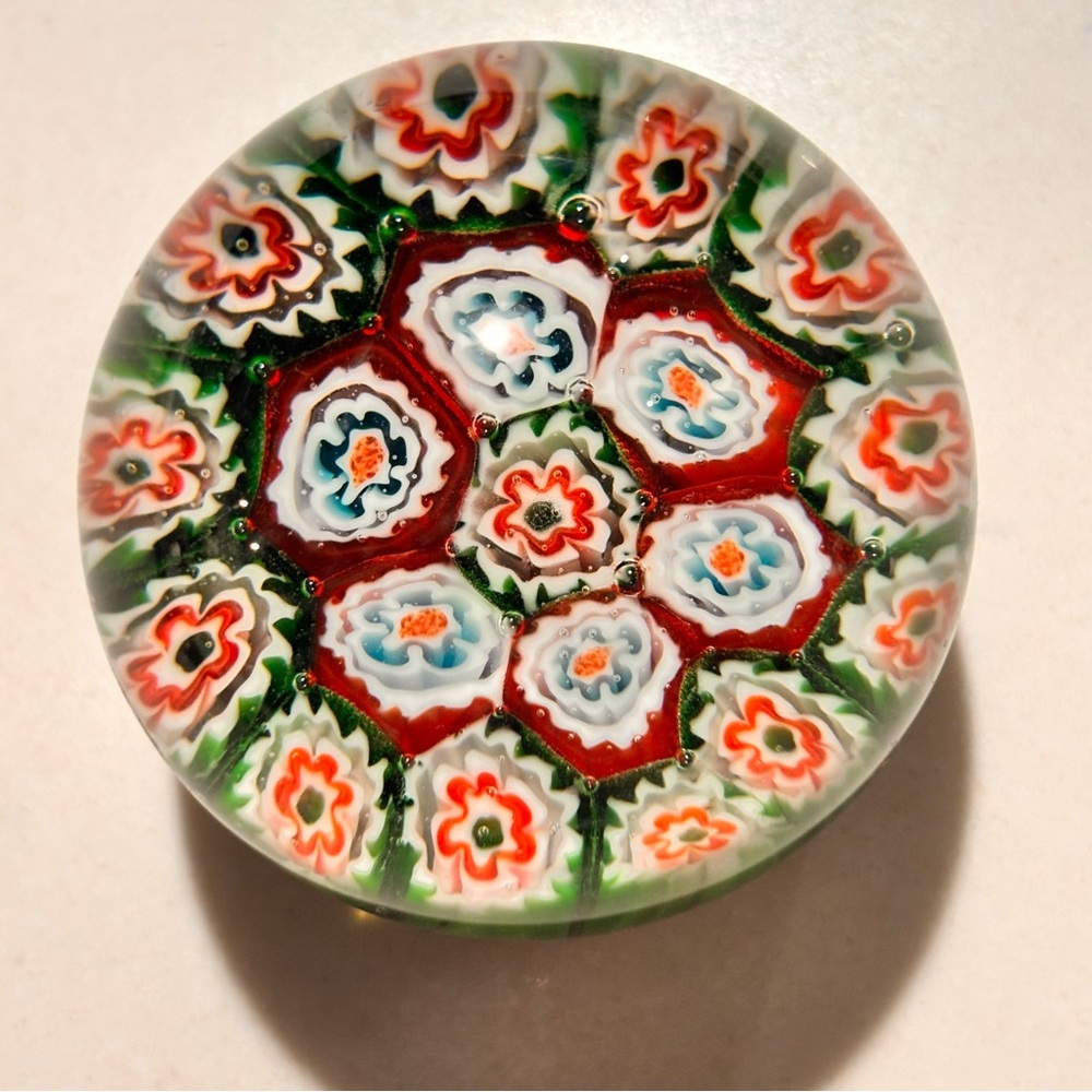 PAPERWEIGHT Colorful Millefiore Floral Glass